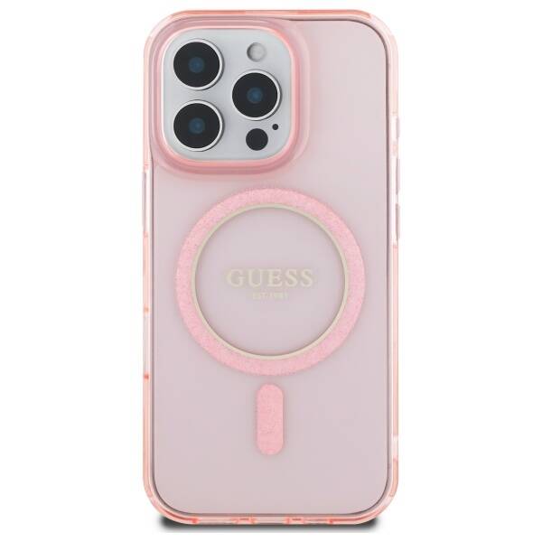 Guess GUHMP16XHFGEREP iPhone 16 Pro Max   6.9" różowy/pink hardcase IML Glitter Circle MagSafe