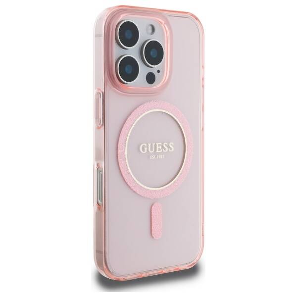 Guess GUHMP16XHFGEREP iPhone 16 Pro Max   6.9" różowy/pink hardcase IML Glitter Circle MagSafe