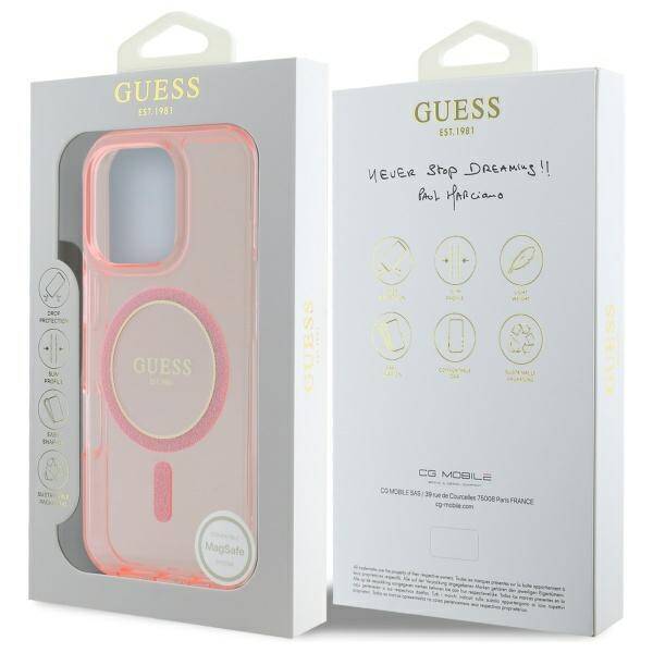 Guess GUHMP16XHFGEREP iPhone 16 Pro Max   6.9" różowy/pink hardcase IML Glitter Circle MagSafe