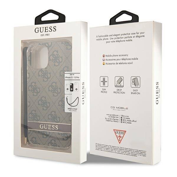 Guess GUOHCP12MH4STW iPhone 12/12 Pro brązowy/brown hardcase 4G Print Strap