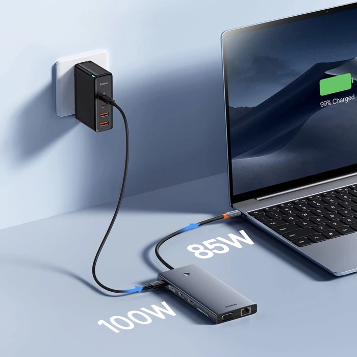 HUB Baseus PortalJoy Series 13w1 USB-C - 2x HDMI / DP / VGA / USB-A 3.1 / USB-C 3.1 / USB-A 2.0 / PD / RJ45 / SD / TF / AUX - szary