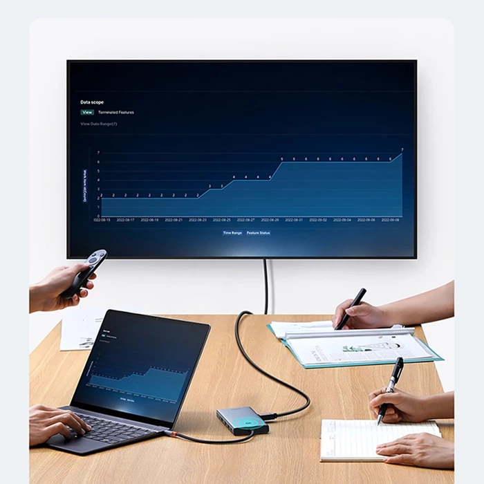 HUB Baseus PortalJoy Series 13w1 USB-C - 2x HDMI / DP / VGA / USB-A 3.1 / USB-C 3.1 / USB-A 2.0 / PD / RJ45 / SD / TF / AUX - szary