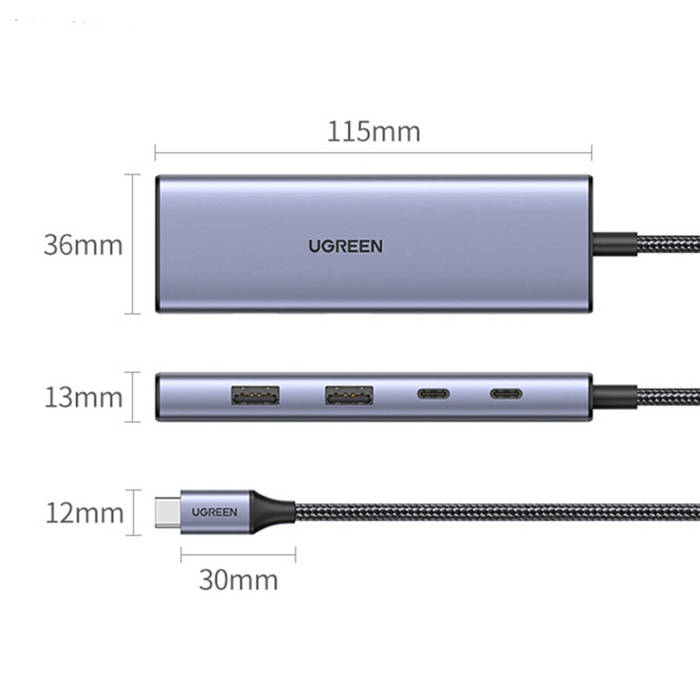 HUB USB C - HDMI / 2x USB C / 2x USB A Ugreen CM500 - szary