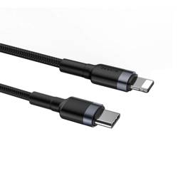 Kabel Baseus Cafule Lightning - USB-C 18W QC3.0 1m czarny-szary