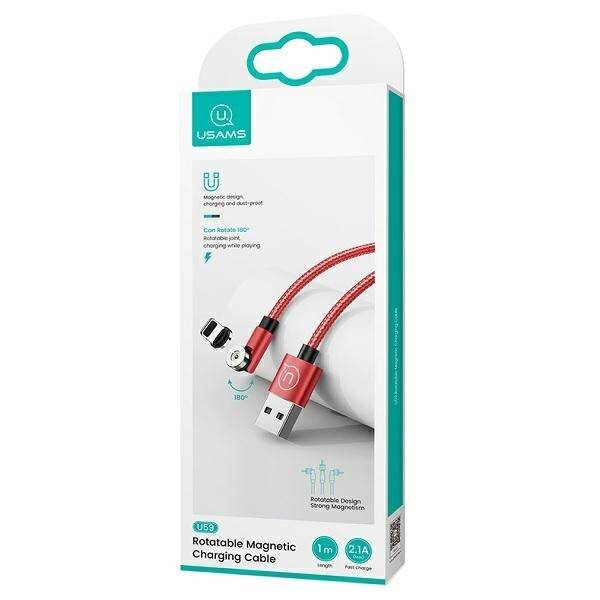 Kabel Pleciony Magnetyczny USAMS Apple Lightning 2.1A Fast Charge 1m Regulowany Kąt U59 SJ472USB02 US-SJ472 Czerwony