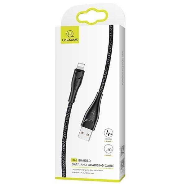 Kabel Pleciony USAMS Apple Lightning 1m 2A U41 SJ391USB01 US-SJ391 Czarny