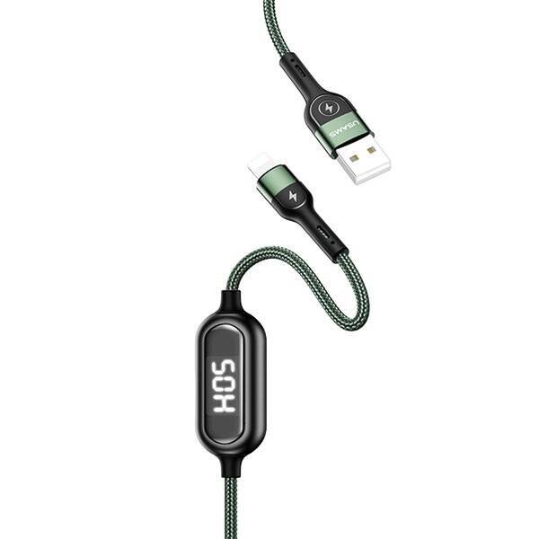 Kabel Pleciony USAMS Lightning 2A Fast Charging LED 1,2m Zielony Czarny