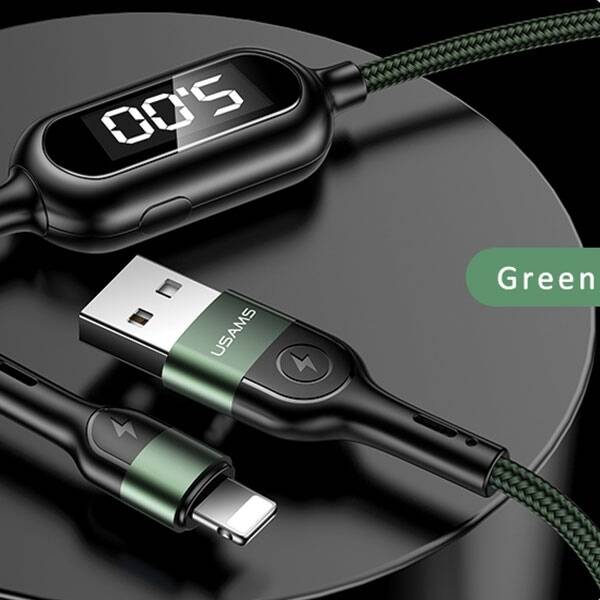 Kabel Pleciony USAMS Lightning 2A Fast Charging LED 1,2m Zielony Czarny