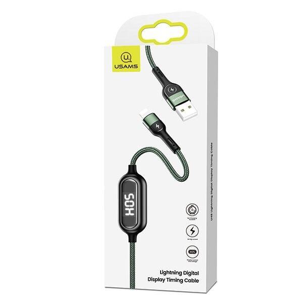 Kabel Pleciony USAMS Lightning 2A Fast Charging LED 1,2m Zielony Czarny