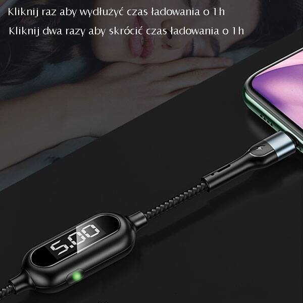 Kabel Pleciony USAMS Lightning 2A Fast Charging LED 1,2m Zielony Czarny