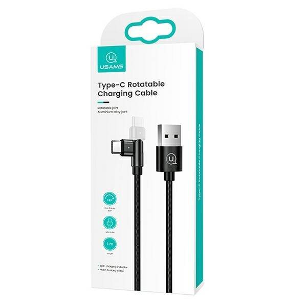 Kabel Pleciony USAMS USB USB-C U60 Obrotowy 2A 1m Czarny