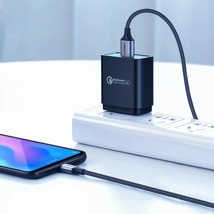 Kabel UGREEN USB-C QuickCharge 3.0 Niklowany Z Aluminiową Wtyczką 1,5m Czarny