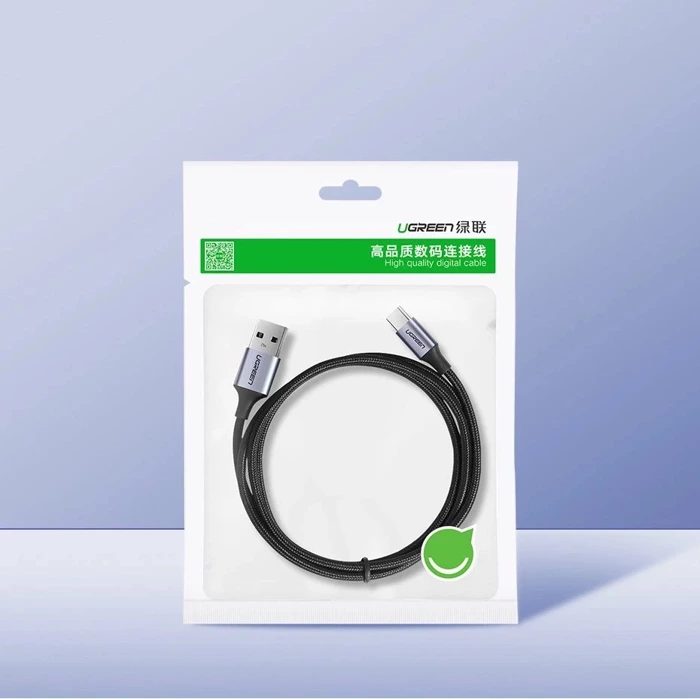 Kabel UGREEN USB-C QuickCharge 3.0 Niklowany Z Aluminiową Wtyczką 1,5m Czarny