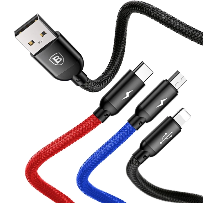 Kabel USB BASEUS 3w1 USB-C Lightning Micro 3,5A 0,3m czarny