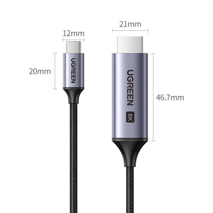 Kabel USB C - HDMI 2.1 8K 60Hz 1.5m Ugreen CM565 - szary