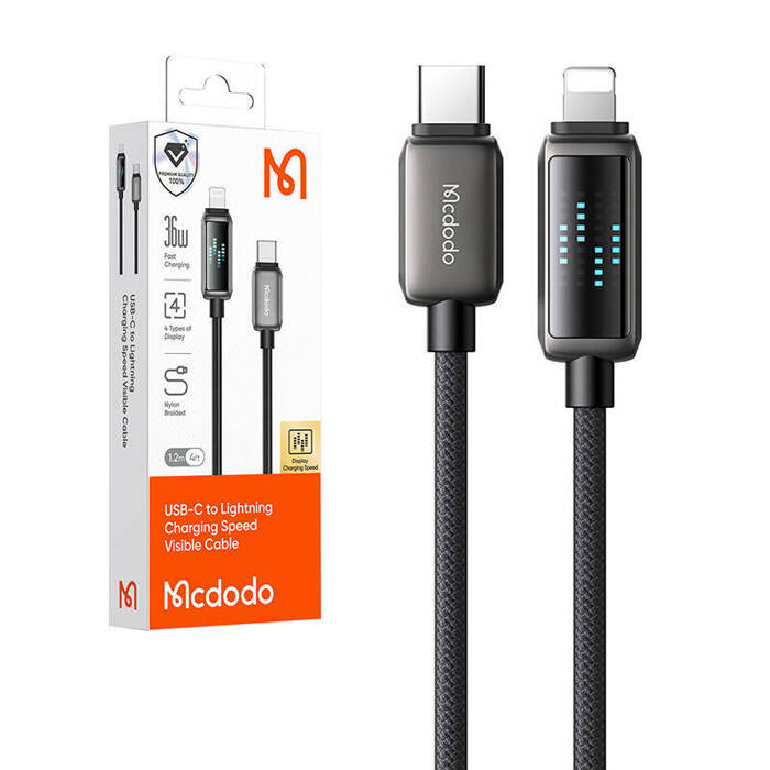 Kabel USB-C do Lightning Mcdodo CA-2630, 36W, wyświetlacz LED, 1.2m