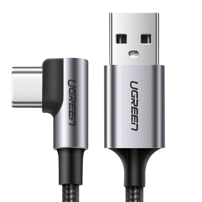 Kabel Ugreen US284 50942 USB-A (prosty) / USB-C (kątowy) 3A 2m - szary