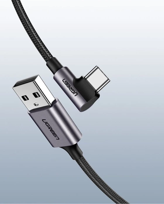 Kabel Ugreen US284 50942 USB-A (prosty) / USB-C (kątowy) 3A 2m - szary