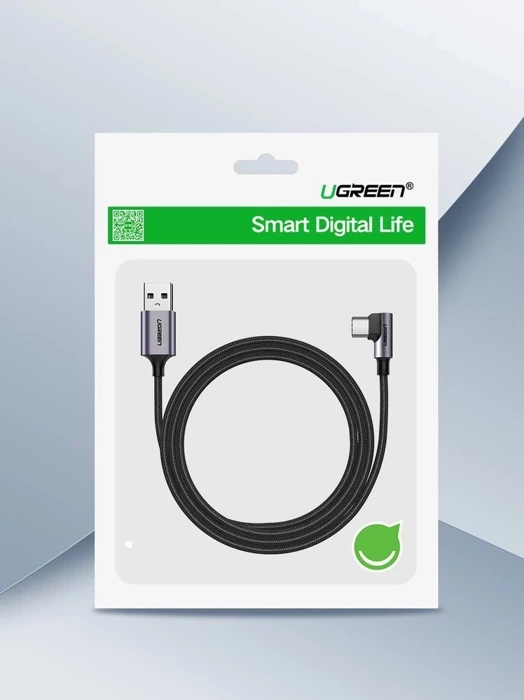 Kabel Ugreen US284 50942 USB-A (prosty) / USB-C (kątowy) 3A 2m - szary