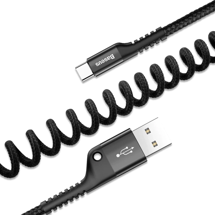 Kabel sprężynowy USB-C BASEUS Spring 1m 2A czarny