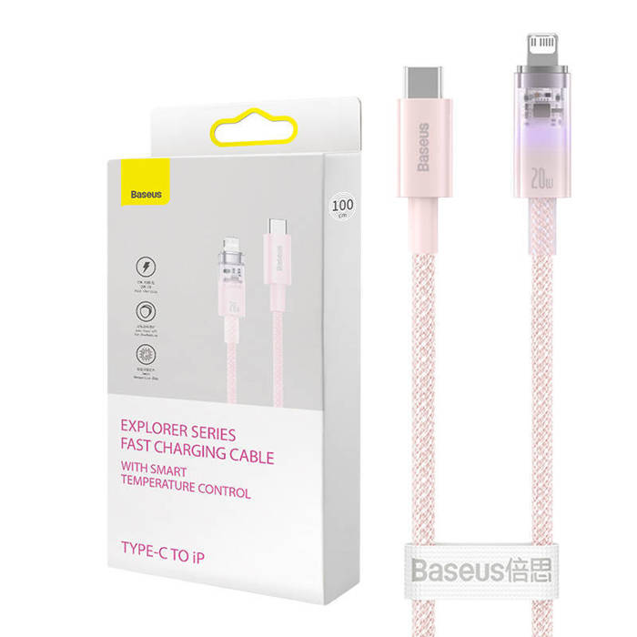 Kabel szybko ładujący Baseus USB-C do Lightning  Explorer Series 1m, 20W (różowy)