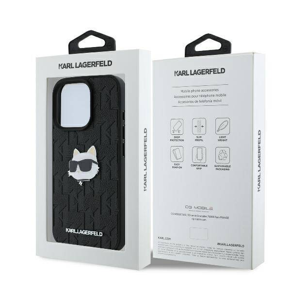 Karl Lagerfeld KLHCP16LPGKLCHPK iPhone 16 Pro 6.3" czarny/black hardcase Monogram Choupette Head Pin