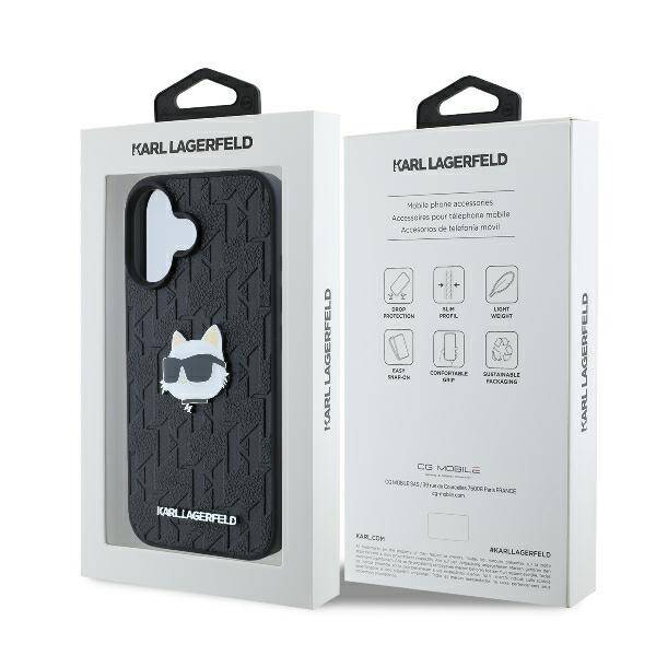 Karl Lagerfeld KLHCP16SPGKLCHPK iPhone 16 6.1" czarny/black hardcase Monogram Choupette Head Pin