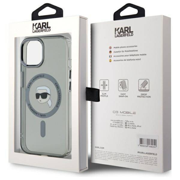 Karl Lagerfeld KLHMP15SHLSKIK iPhone 15   6.1" czarny/black hardcase IML Metal Karl Head MagSafe