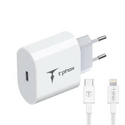 ŁAD SIEC T-PHOX ISPEED 20W + KABEL USB-C/LIGHTNING WHITE