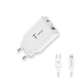 ŁAD SIEC T-PHOX SPEEDY USB-C 20W/USB 18W PD QC + KABEL LIGHTNING 1M BIAŁA/WHITE