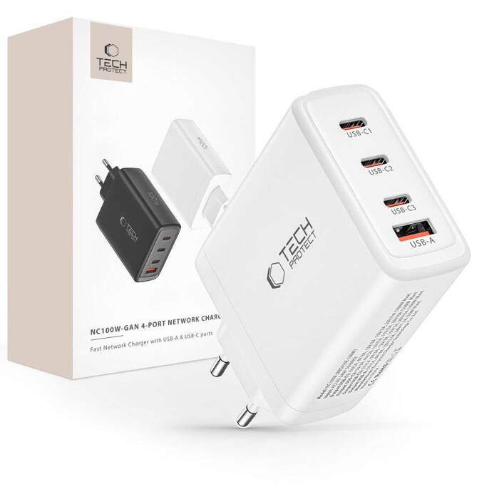 ŁADOWARKA TECH-PROTECT NC100W-GAN 4-PORT NETWORK CHARGER PD100W/QC3.0 WHITE