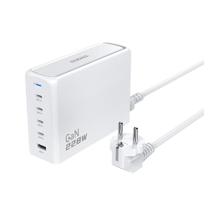 Ładowarka Dudao A228EU GaN 1x USB-A 4x USB-C PD 228W - biała