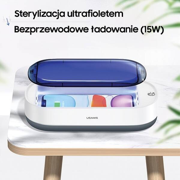 Ładowarka Indukcyjna Sterylizator USAMS UV-C 15W Biały