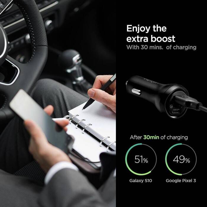 Ładowarka SPIGEN STEADIBOOST F31QC 2-PORT CAR CHARGER PD27W/QC3.0 BLACK