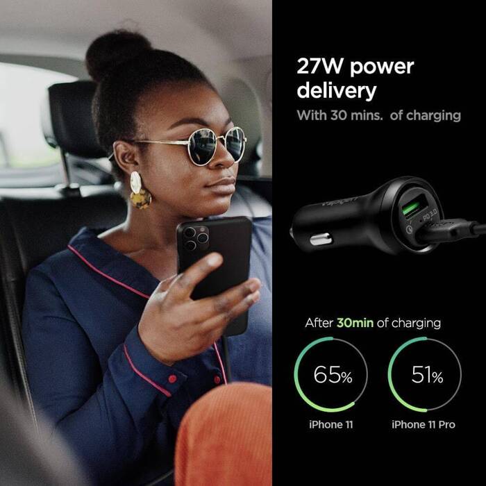 Ładowarka SPIGEN STEADIBOOST F31QC 2-PORT CAR CHARGER PD27W/QC3.0 BLACK