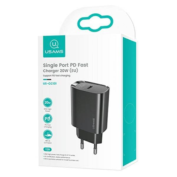 Ładowarka Sieciowa USAMS 1XUSB-C 20W PD3.0 Fast Charging US-CC131 Czarny