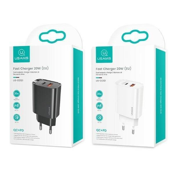 Ładowarka Sieciowa USAMS 1xUSB-C 1xUSB T35 PD3.0 QC3.0 20W Fast Charging CC121TC01 US-CC121 Biały