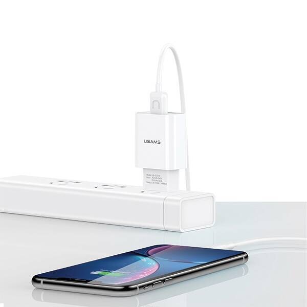 Ładowarka Sieciowa USAMS 1xUSB T21 Kabel Lightning 2,1A Fast Charging T21OCLN01 Biały