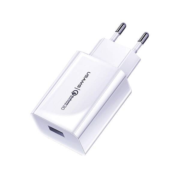 Ładowarka Sieciowa USAMS 1xUSB T22 18W 3A QC3.0 Fast Charging CC83TC01 US-CC083 Biały