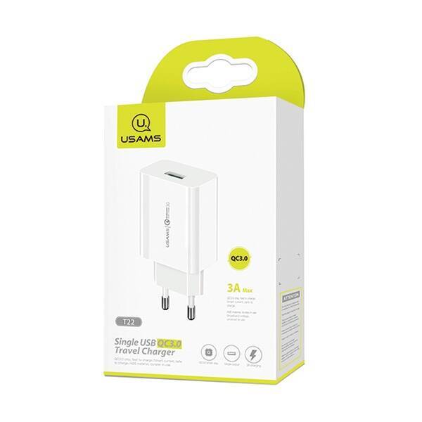 Ładowarka Sieciowa USAMS 1xUSB T22 18W 3A QC3.0 Fast Charging CC83TC01 US-CC083 Biały