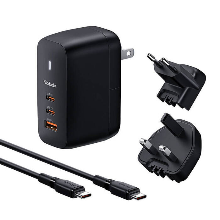 Ładowarka sieciowa Mcdodo CH-8442 UK/US/EU, 2x USB-C + USB-A,  kabel USB-C 2m, 65W (czarna)