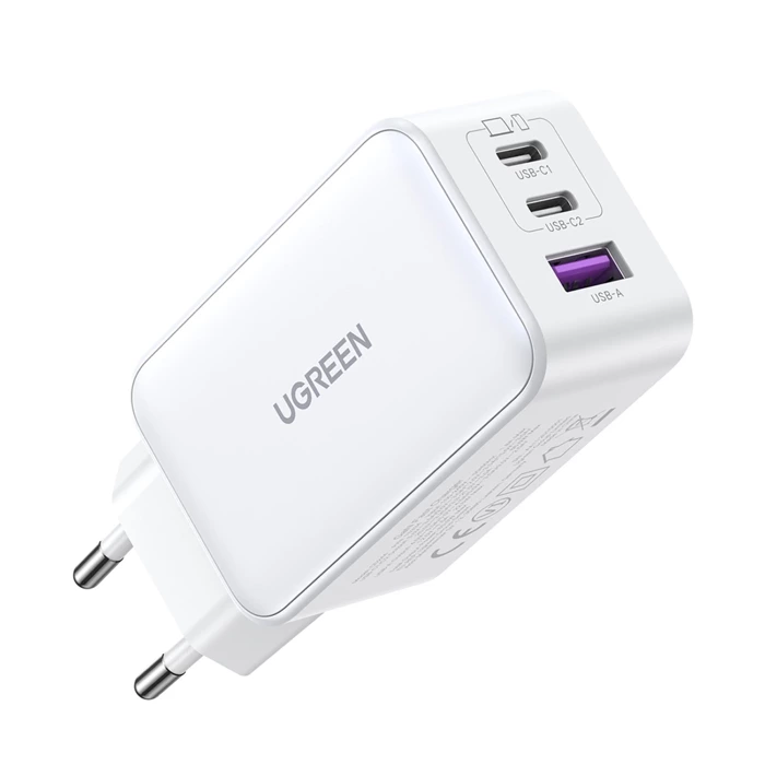 Ładowarka sieciowa UGREEN 15339 Nexode, 2xUSB-C, USB-A 3.0, PD3.0, QC4.0, GaN, 65W (biała)