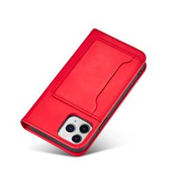 Magnet Card Case etui do iPhone 12 Pro pokrowiec portfel na karty kartę podstawka czerwony