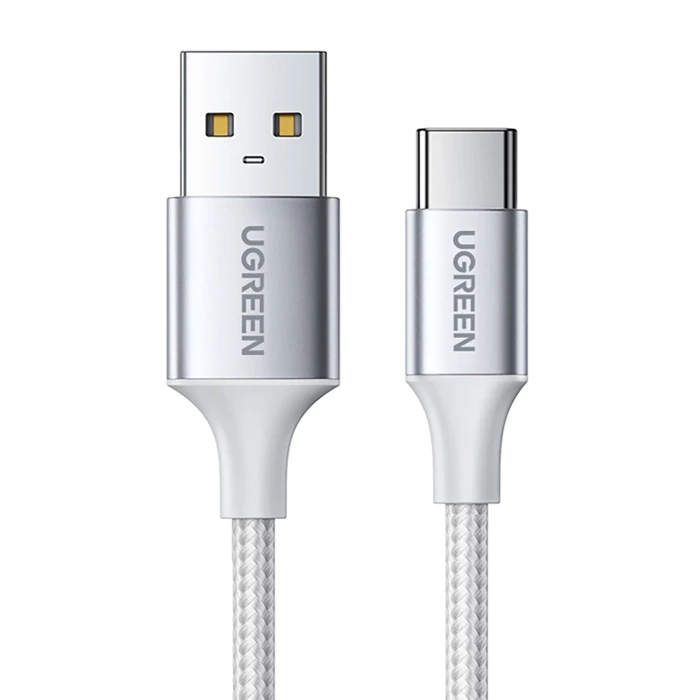 Niklowany kabel USB-C QC3.0 UGREEN 1,5m z aluminiową wtyczką biały