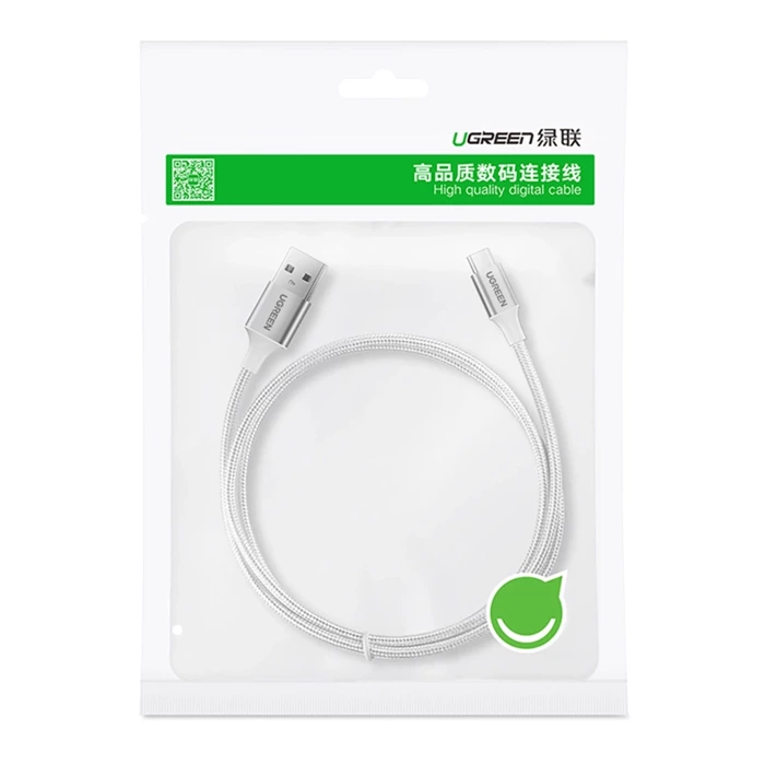 Niklowany kabel USB-C QC3.0 UGREEN 1,5m z aluminiową wtyczką biały