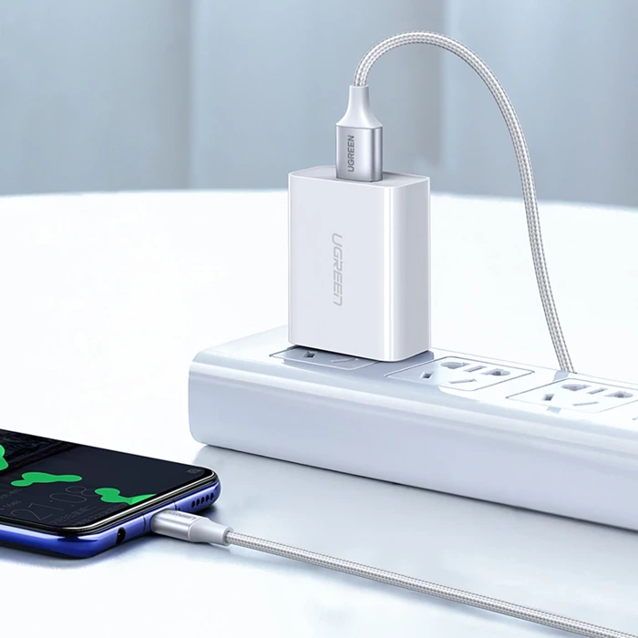 Niklowany kabel USB-C QC3.0 UGREEN 1,5m z aluminiową wtyczką biały