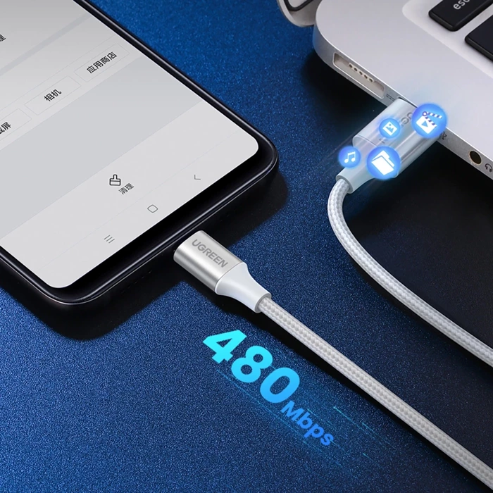 Niklowany kabel USB-C QC3.0 UGREEN 1,5m z aluminiową wtyczką biały