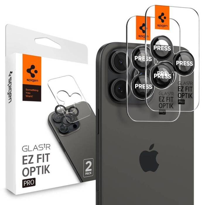 Osłona Aparatu Spigen Optik.tr ”ez Fit” Camera Protector 2-pack Apple iPhone 16 Pro, Apple iPhone 16 Pro Max, Apple iPhone 15 Pro, Apple iPhone 15 Pro Max, Apple iPhone 14 Pro Max, Apple iPhone 14 Pro Black