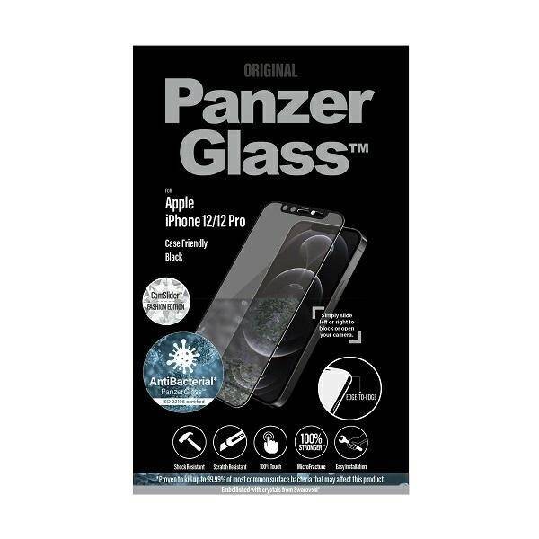 PanzerGlass E2E Microfracture iPhone 12 /12 Pro 6,1" CamSlider Swarovsky Case Friendly AntiBacterial czarny/black