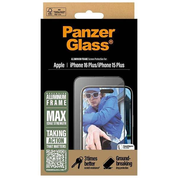 PanzerGlass Screen Protector Aluminum Frame iPhone 16 Plus 6.7" Ultra-Wide Fit 2851